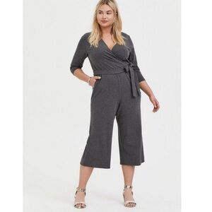 Torrid Charcoal Grey Terry Culotte Jumpsuit Size 1X